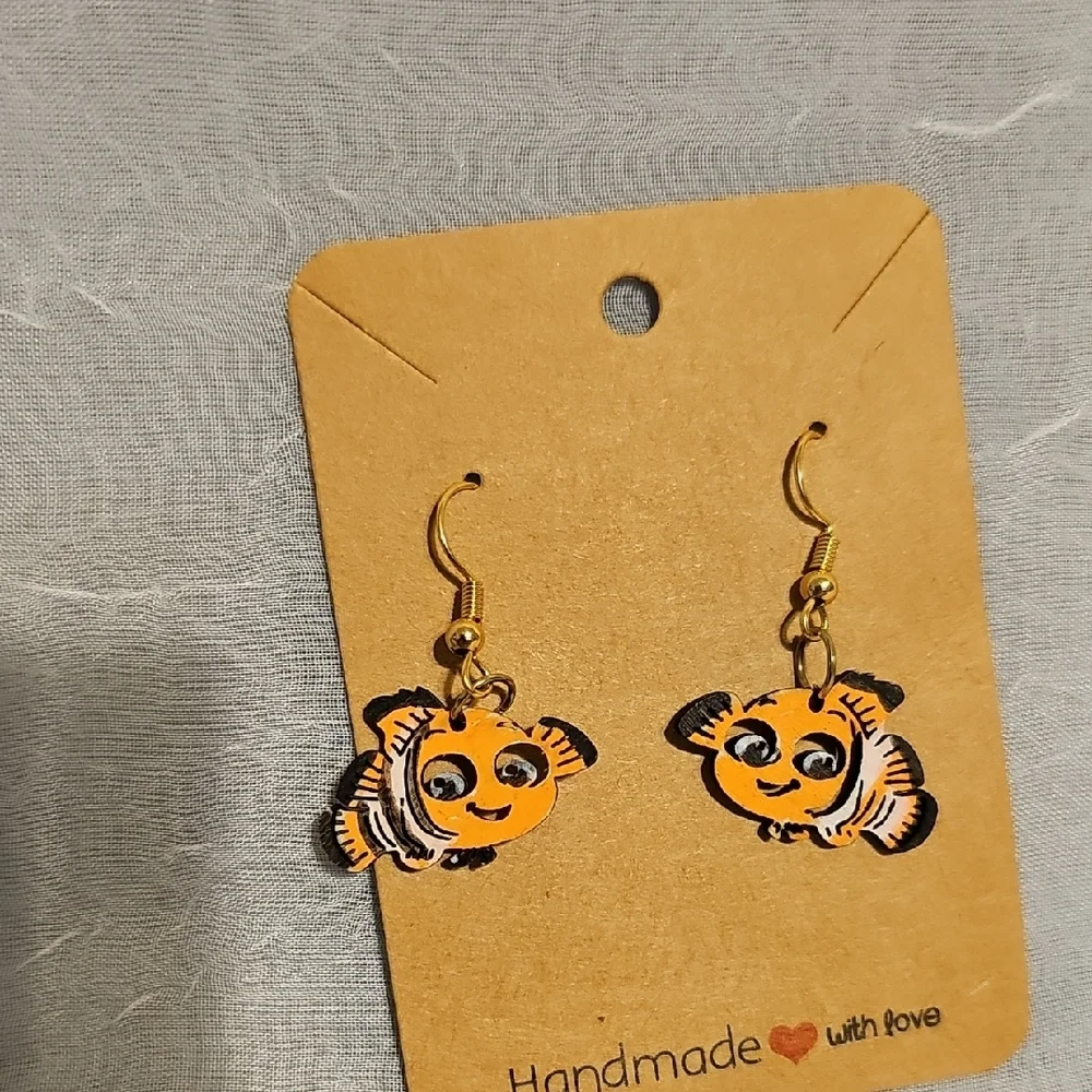 Handmade Fish Earrings - Orange and Black
